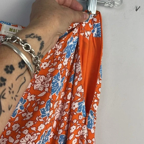 Anthropologie Maeve The Lille Side Slit Midi Skirt Size 6 Lined Orange Viscose - Picture 11 of 16